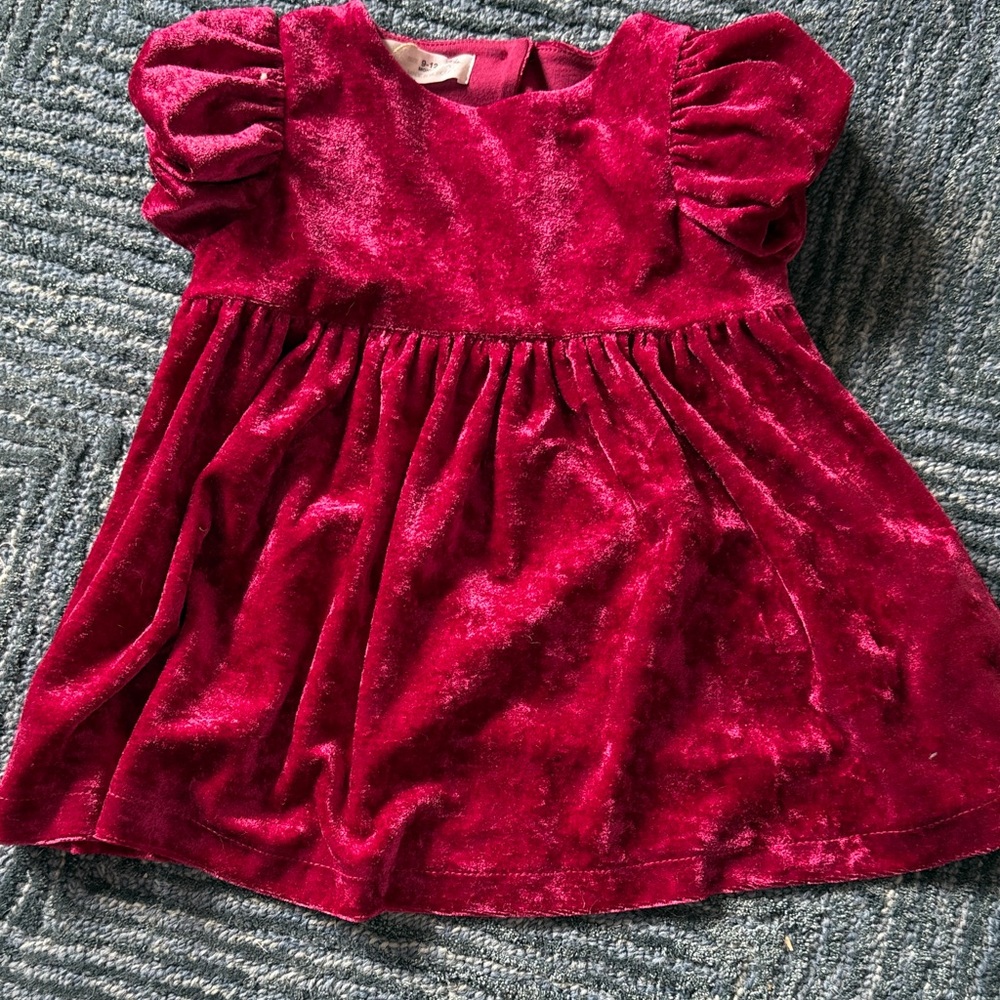 Velvet Dark PinkDress with Puff Sleeves